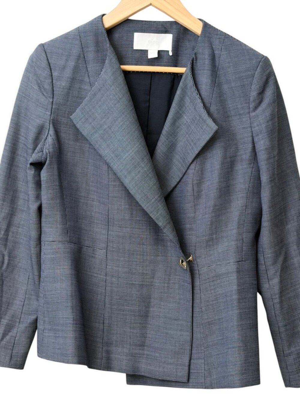 Hugo Boss Jelanisa Asymmetrical Virgin Wool Blazer Charcoal Grey Micro Grid Sz 8